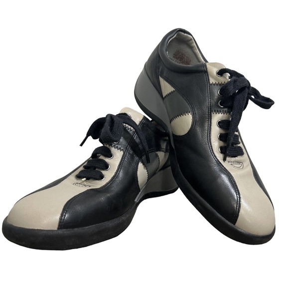 Enzo Angiolini Leather Lace Up Oxford Shoe Style Women's‎ 7.5 M Black/ Tan - Picture 1 of 10